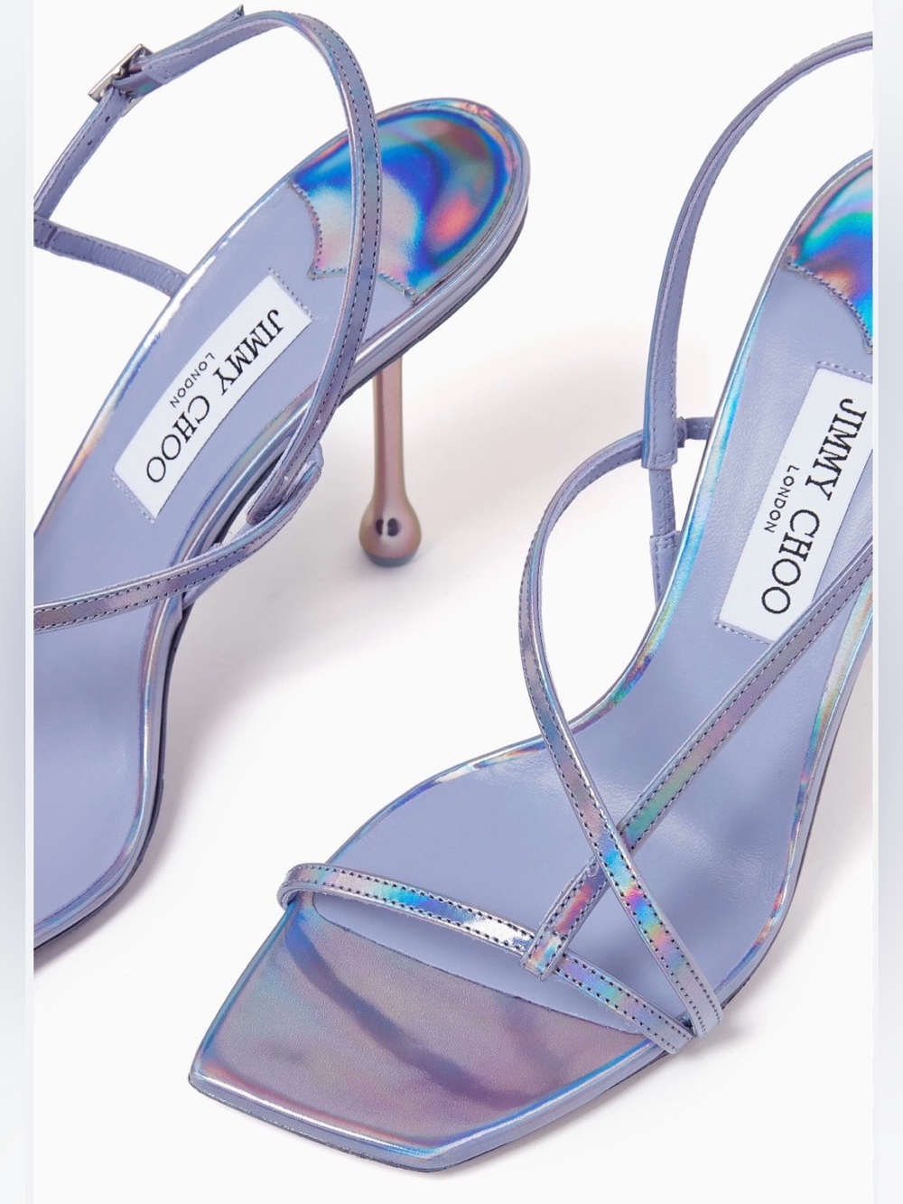 Jimmy Choo Etana 50 metallic Iridescent leather Lilac Strappy Kitten-Heel Mules - Picture 12 of 17